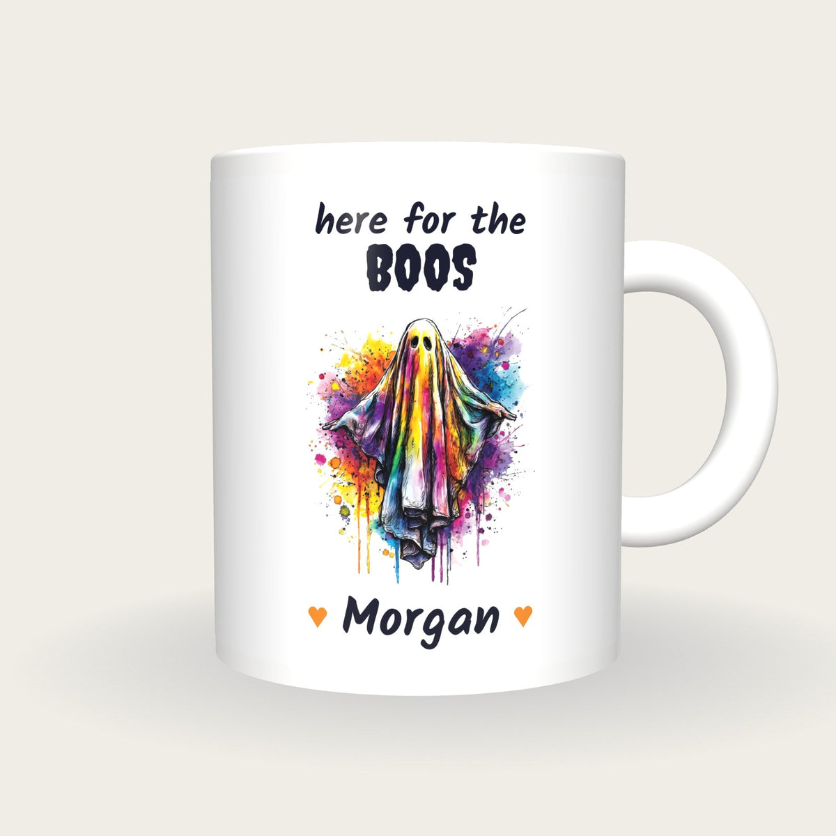 Personalised Neon Ghost Mug, Here For The Boos, front