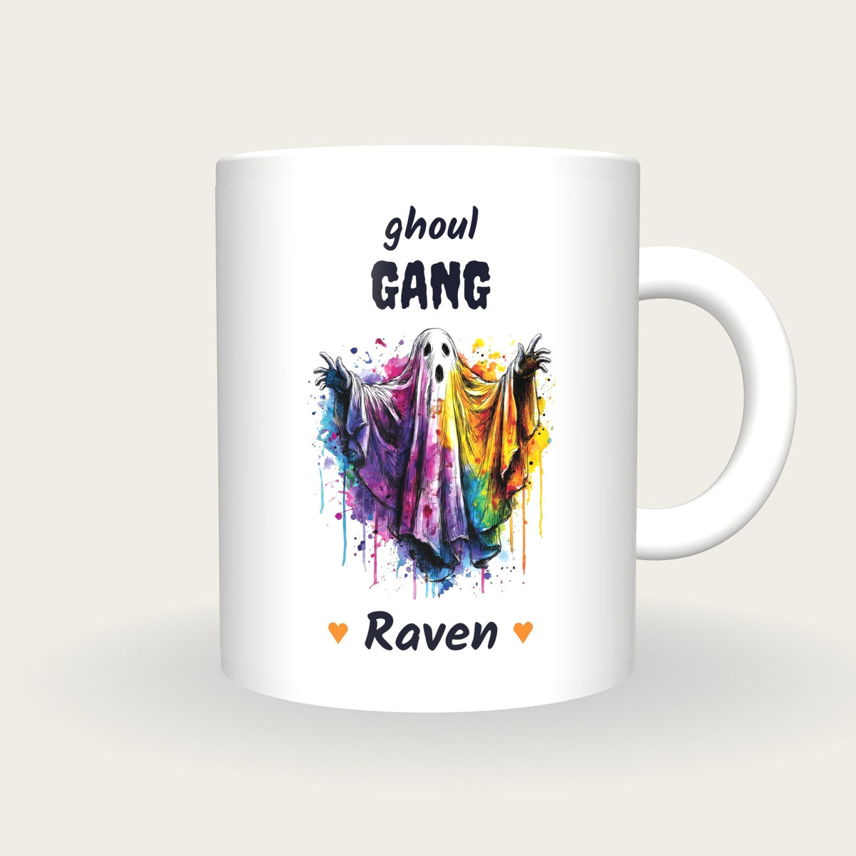 Personalised Neon Ghost Mug, Ghoul Gang, front