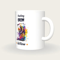Personalised Neon Grim Reaper Mug, Feeling Grim, three-quarter view