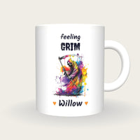 Personalised Neon Grim Reaper Mug, Feeling Grim, front