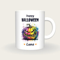 Personalised Neon Pumpkin Mug, Happy Halloween, front