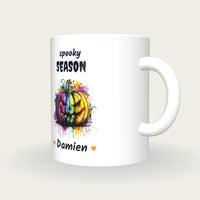 Personalised Neon Pumpkin Mug, Spooky Season, three-quarter view