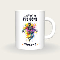 Personalised Neon Skeleton Mug, Chilled To The Bone, front