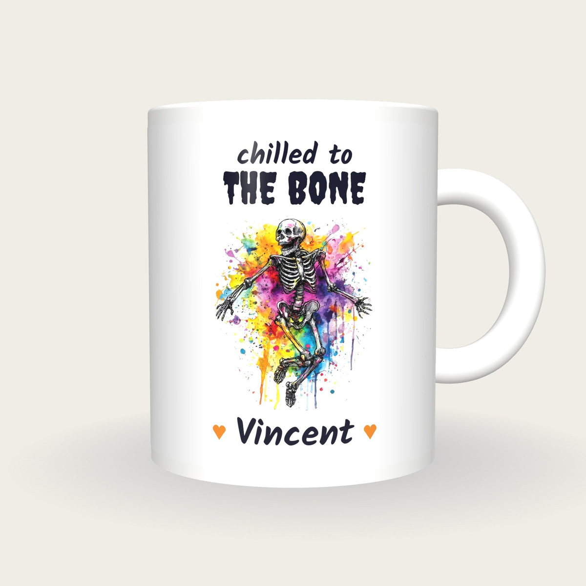 Personalised Neon Skeleton Mug, Chilled To The Bone, front