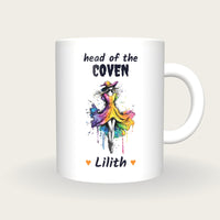 Personalised Neon Witch Mug, Head Of The Coven, front