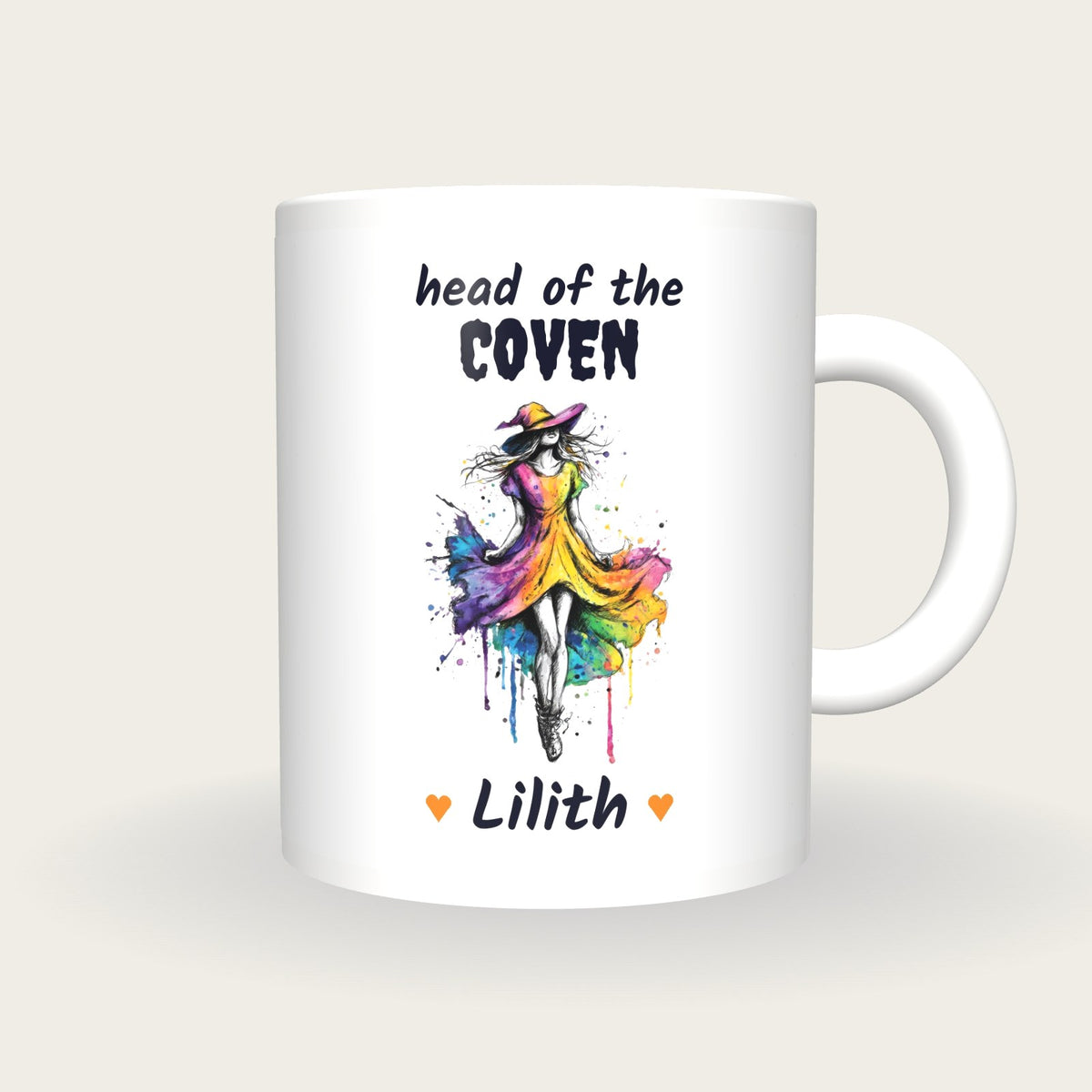Personalised Neon Witch Mug, Head Of The Coven, front