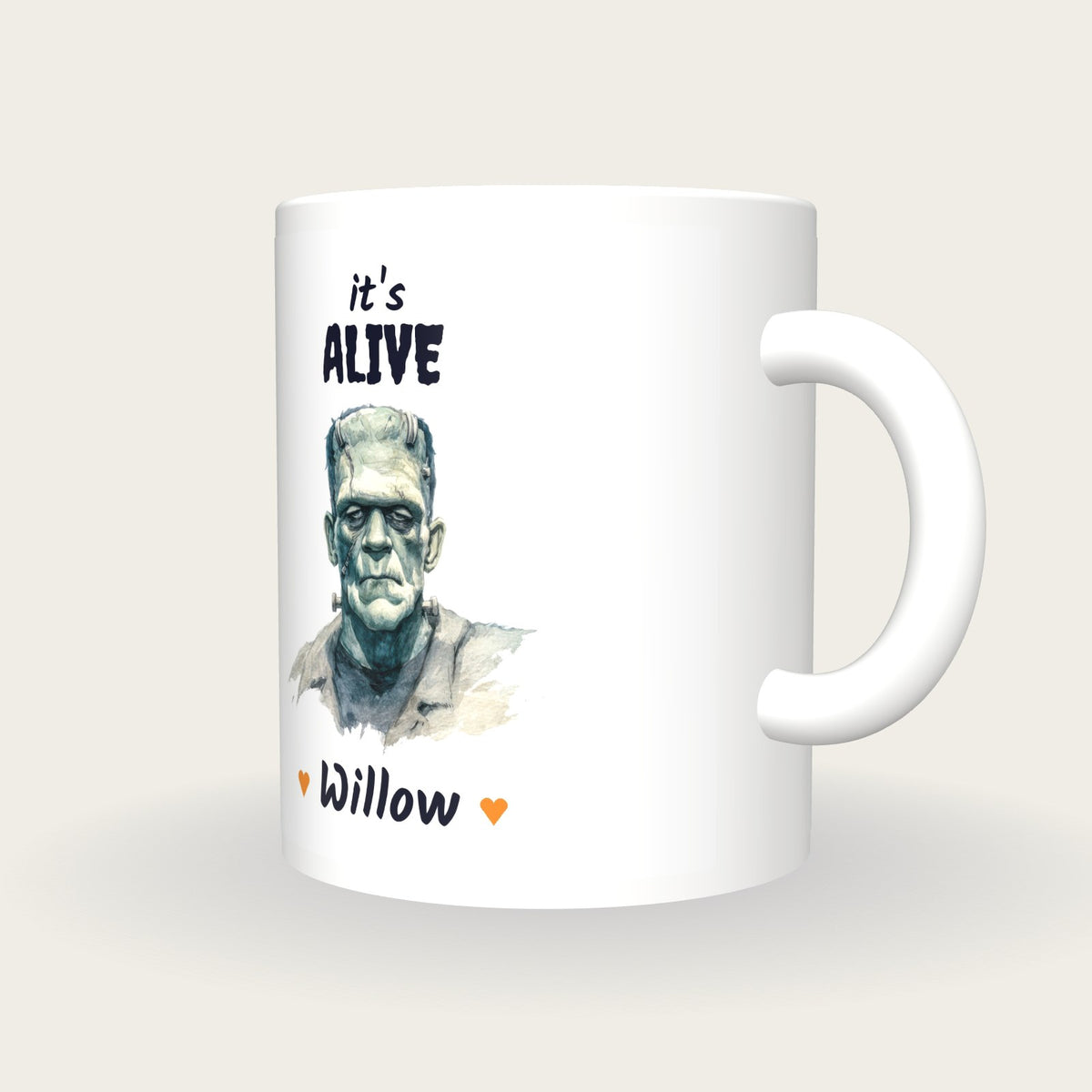 Personalised Monster Mug, It's Alive, three-quarter view