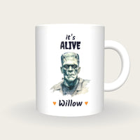 Personalised Monster Mug, It's Alive, front