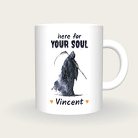 Personalised Grim Reaper Mug, Here For Your Soul, front