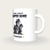 Personalised Haunted House Mug, Home Sweet Haunted Home, three-quarter view