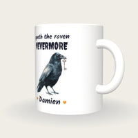Personalised Raven Mug, Quoth The Raven Nevermore, three-quarter view