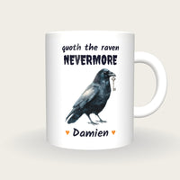 Personalised Raven Mug, Quoth The Raven Nevermore, front