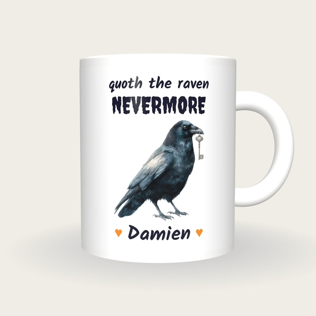 Personalised Raven Mug, Quoth The Raven Nevermore, front