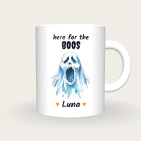 Personalised Screaming Ghost Mug, Here For The Boos, front