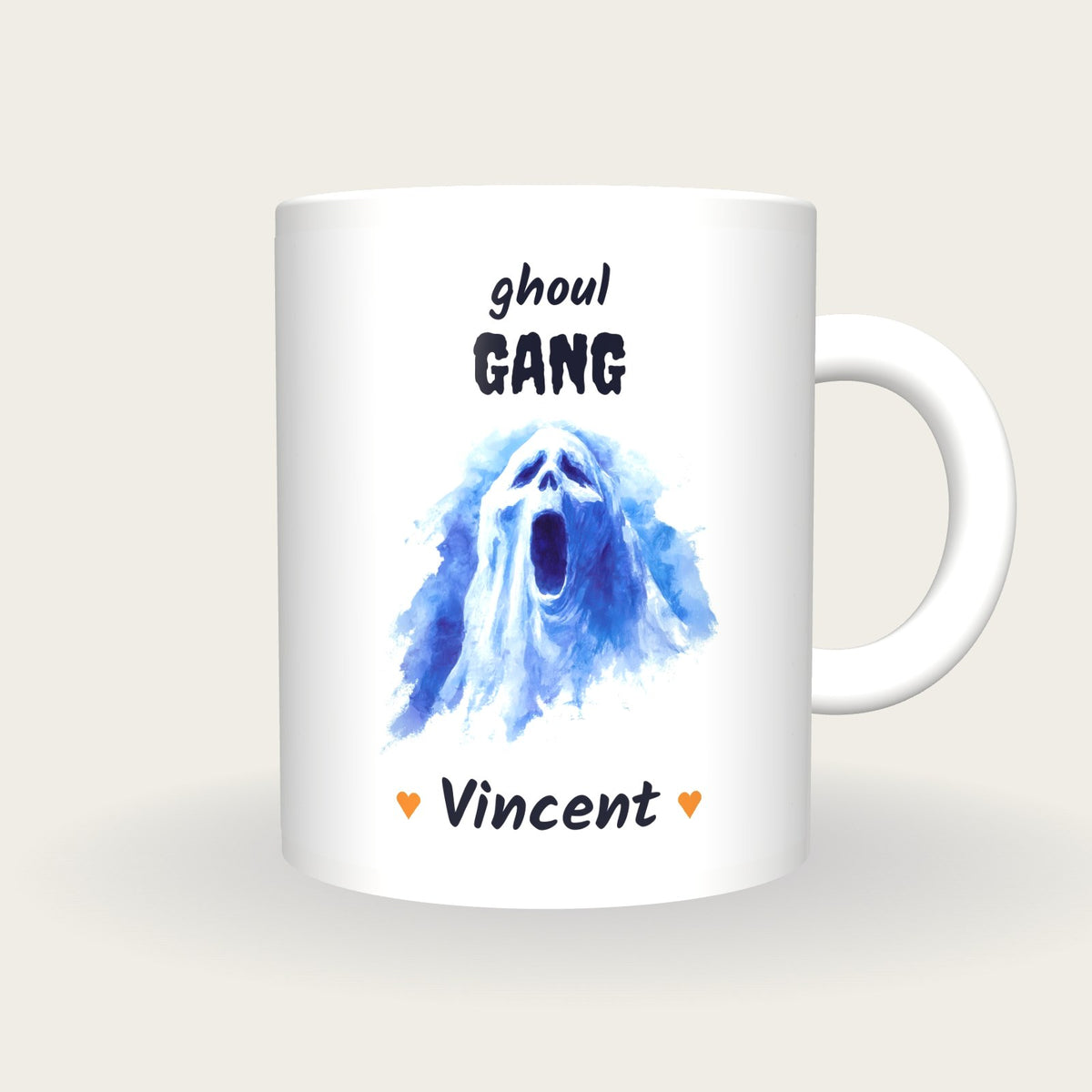 Personalised Screaming Ghost Mug, Ghoul Gang, front