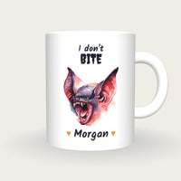 Personalised Vampire Bat Mug, I Don't Bite, front