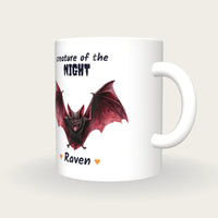 Personalised Vampire Bat Mug, Creature Of The Night, three-quarter view