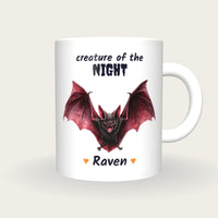Personalised Vampire Bat Mug, Creature Of The Night, front
