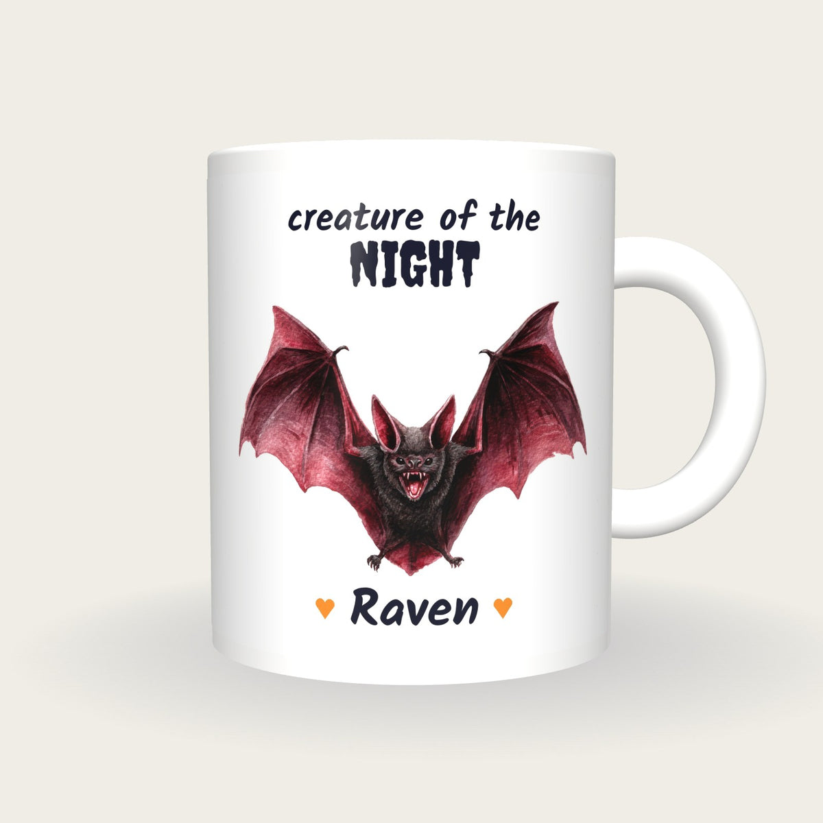 Personalised Vampire Bat Mug, Creature Of The Night, front