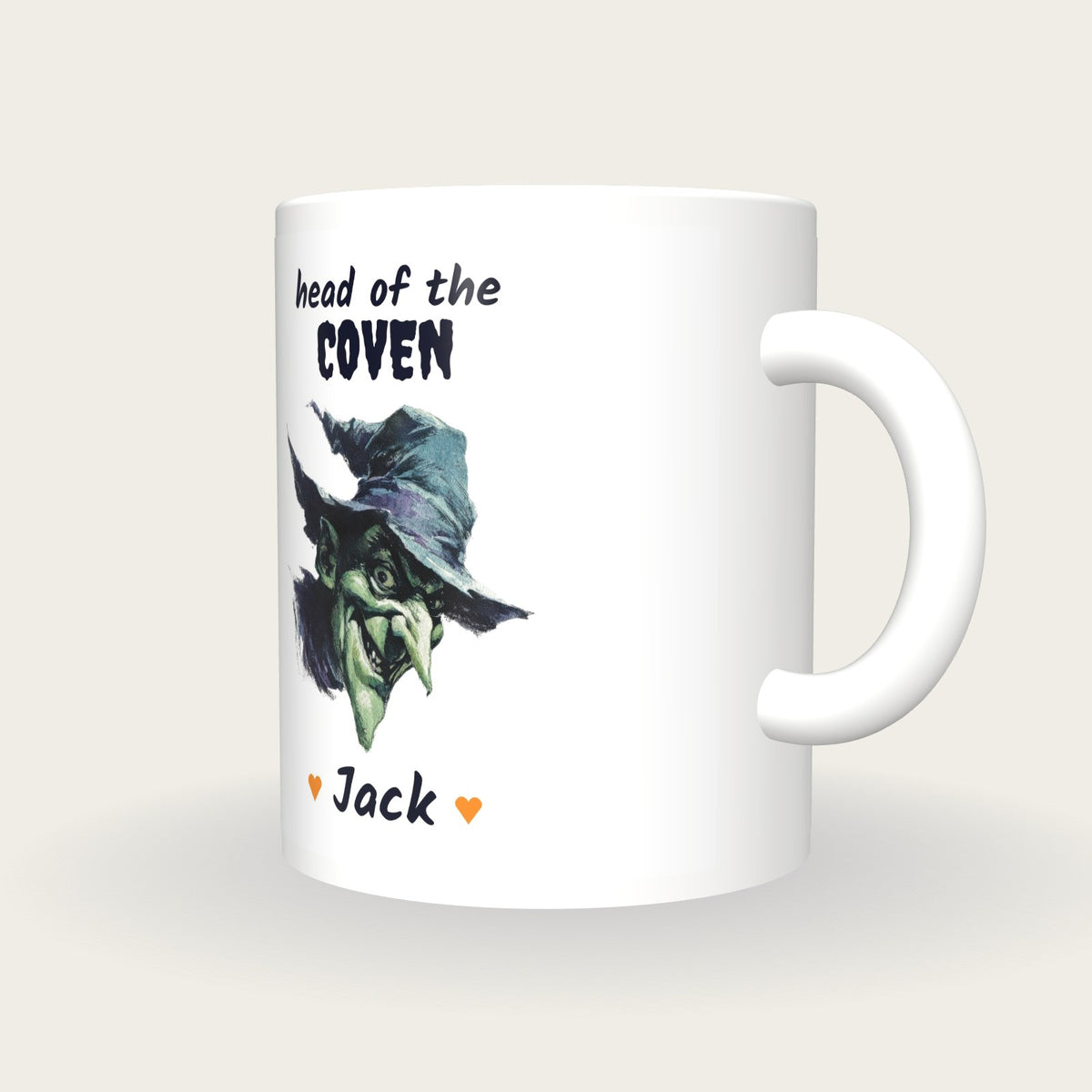 Personalised Wicked Witch Mug, Head Of The Coven, three-quarter view