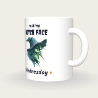 Personalised Wicked Witch Mug, Resting Witch Face, three-quarter view