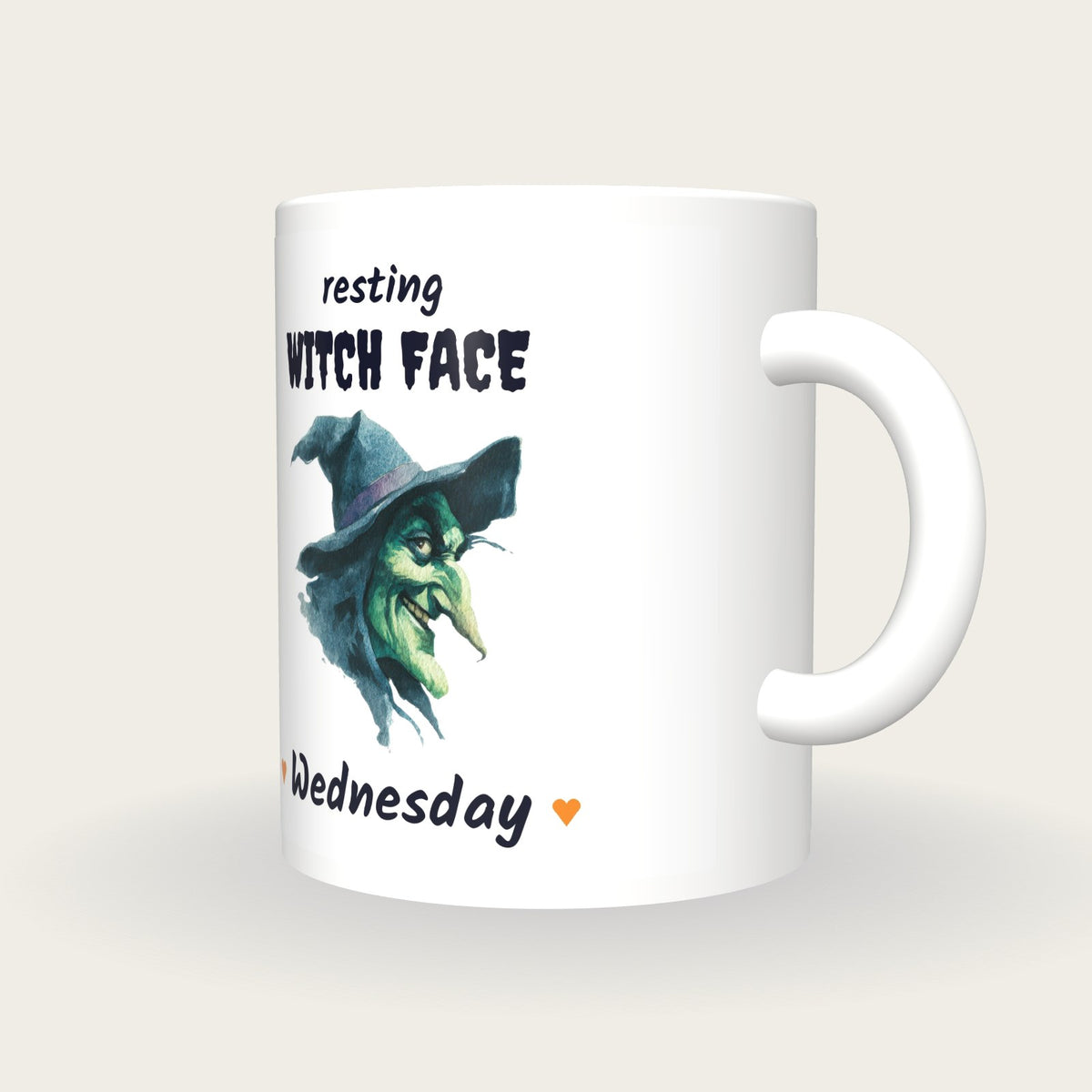 Personalised Wicked Witch Mug, Resting Witch Face, three-quarter view