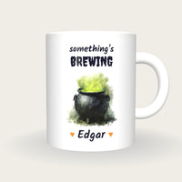 Personalised Witches Cauldron Mug, Something's Brewing, front