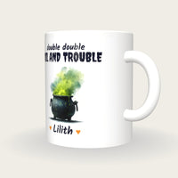 Personalised Witches Cauldron Mug, Double Double Toil And Trouble, three-quarter view