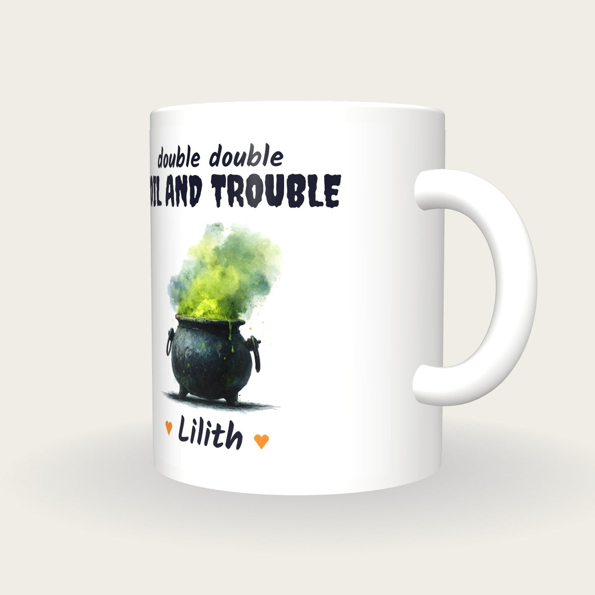 Personalised Witches Cauldron Mug, Double Double Toil And Trouble, three-quarter view