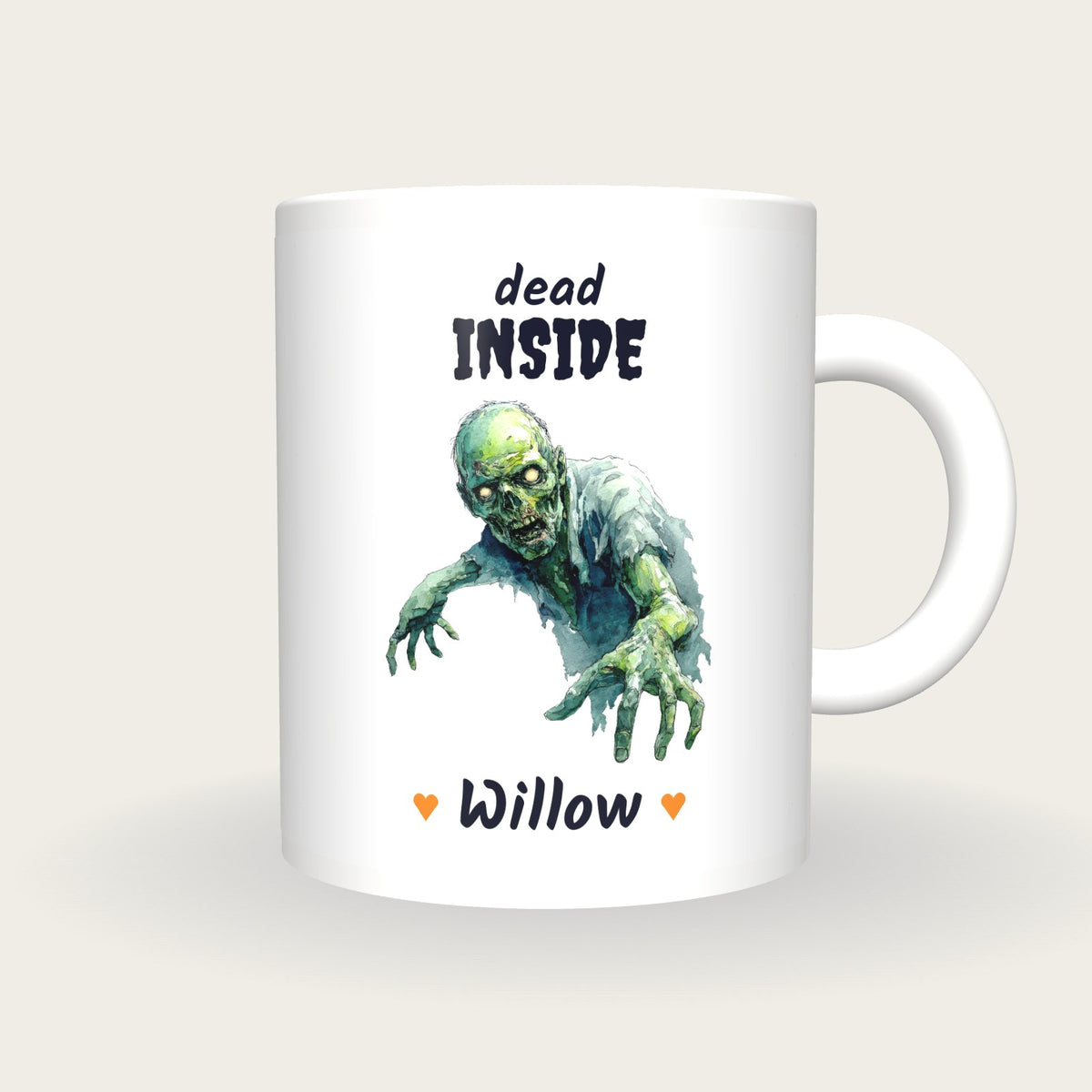 Personalised Zombie Mug, Dead Inside, front