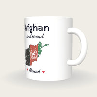 Personalised Afghanistan Map Mug, Afghan And Proud, three-quarter view