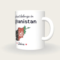 Personalised Afghanistan Map Mug, My Heart Belongs In Afghanistan, three-quarter view