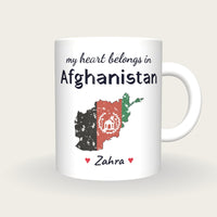 Personalised Afghanistan Map Mug, My Heart Belongs In Afghanistan, front