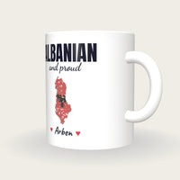 Personalised Albania Map Mug, Albanian And Proud, three-quarter view