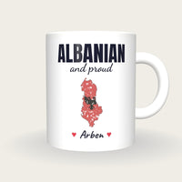 Personalised Albania Map Mug, Albanian And Proud, front