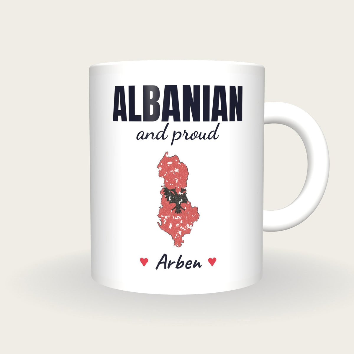 Personalised Albania Map Mug, Albanian And Proud, front