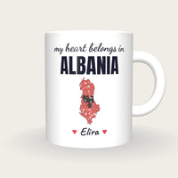Personalised Albania Map Mug, My Heart Belongs In Albania, front