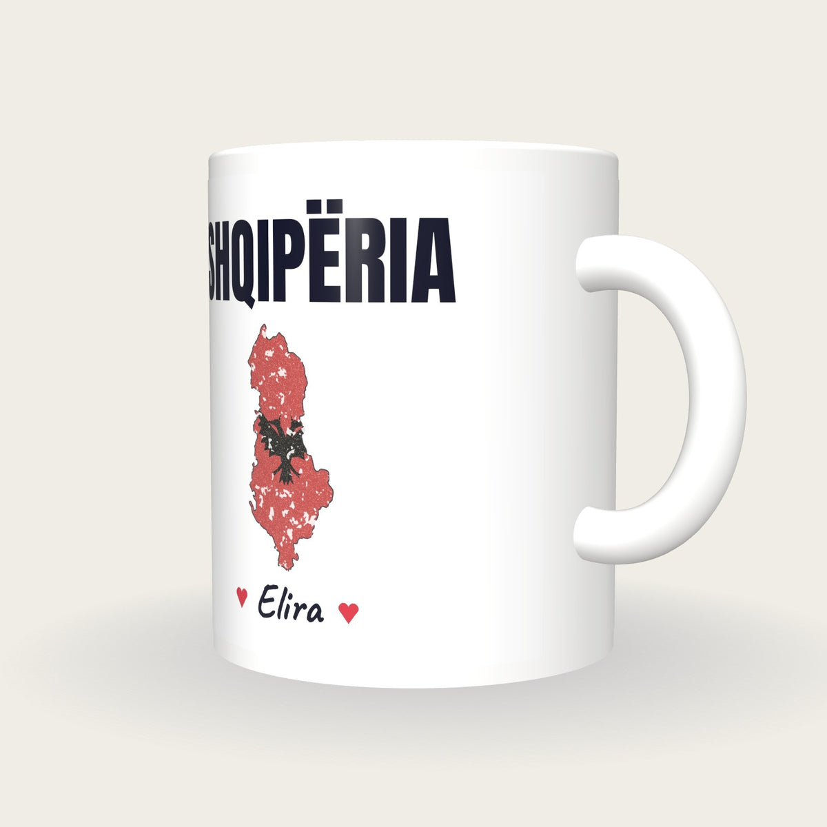 Personalised Albania Map Mug, Shqipëria, three-quarter view