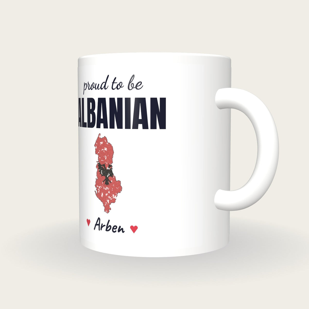 Personalised Albania Map Mug, Proud To Be Albanian, three-quarter view