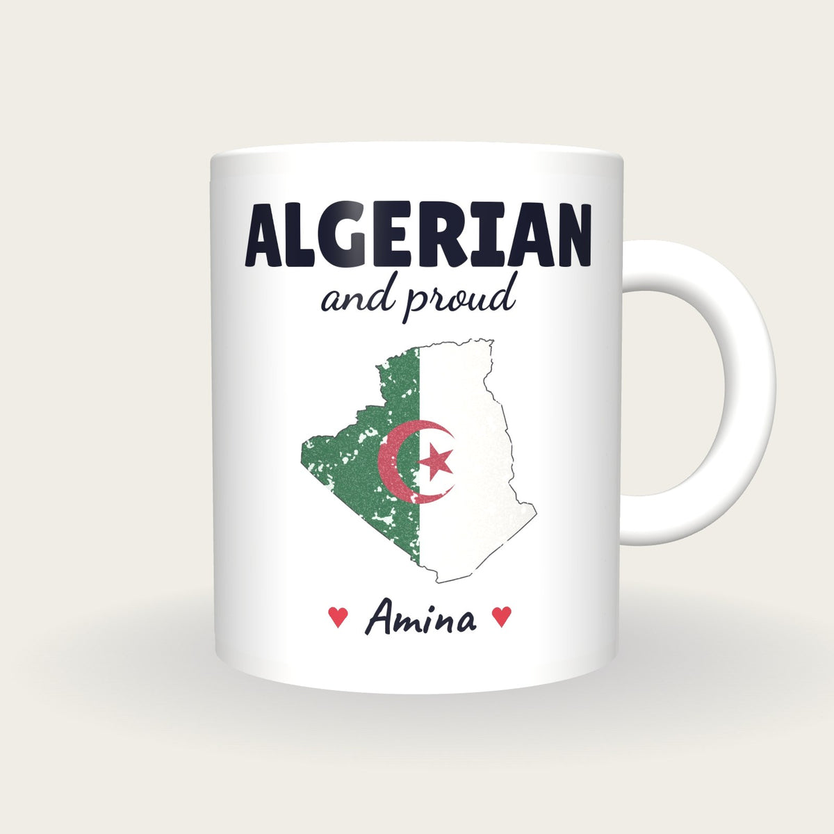 Personalised Algeria Map Mug, Algerian And Proud, front