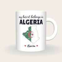 Personalised Algeria Map Mug, My Heart Belongs In Algeria, front