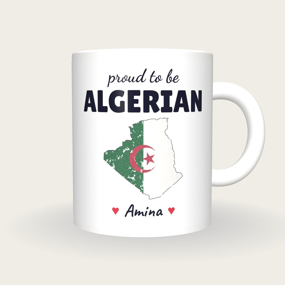 Personalised Algeria Map Mug, Proud To Be Algerian, front