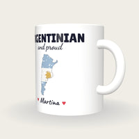 Personalised Argentina Map Mug, Argentinian And Proud, three-quarter view