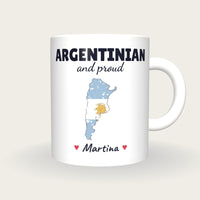 Personalised Argentina Map Mug, Argentinian And Proud, front