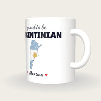 Personalised Argentina Map Mug, Proud To Be Argentinian, three-quarter view