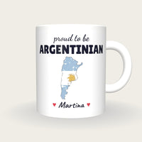 Personalised Argentina Map Mug, Proud To Be Argentinian, front