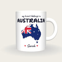 Personalised Australia Map Mug, My Heart Belongs In Australia, front