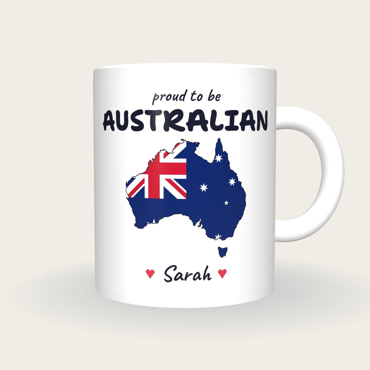 Personalised Australia Map Mug, Proud To Be Australian, front