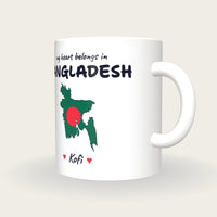 Personalised Bangladesh Map Mug, My Heart Belongs In Bangladesh, three-quarter view