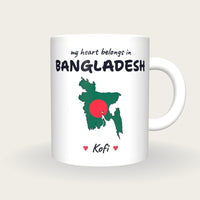 Personalised Bangladesh Map Mug, My Heart Belongs In Bangladesh, front
